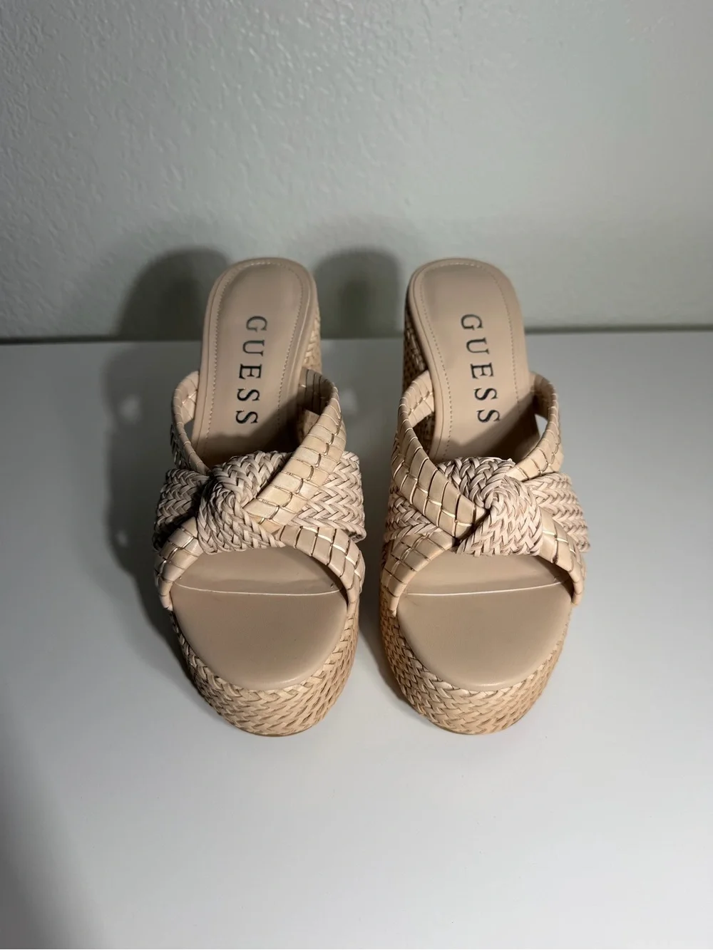 New Guess Eveh Knotted Jute Wrapped Platform Wedge Sandals